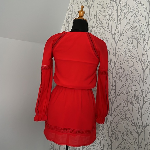 Rebecca Minkoff Red Dress Long Sleeve with Drawstring Waist - Picture 6 of 8